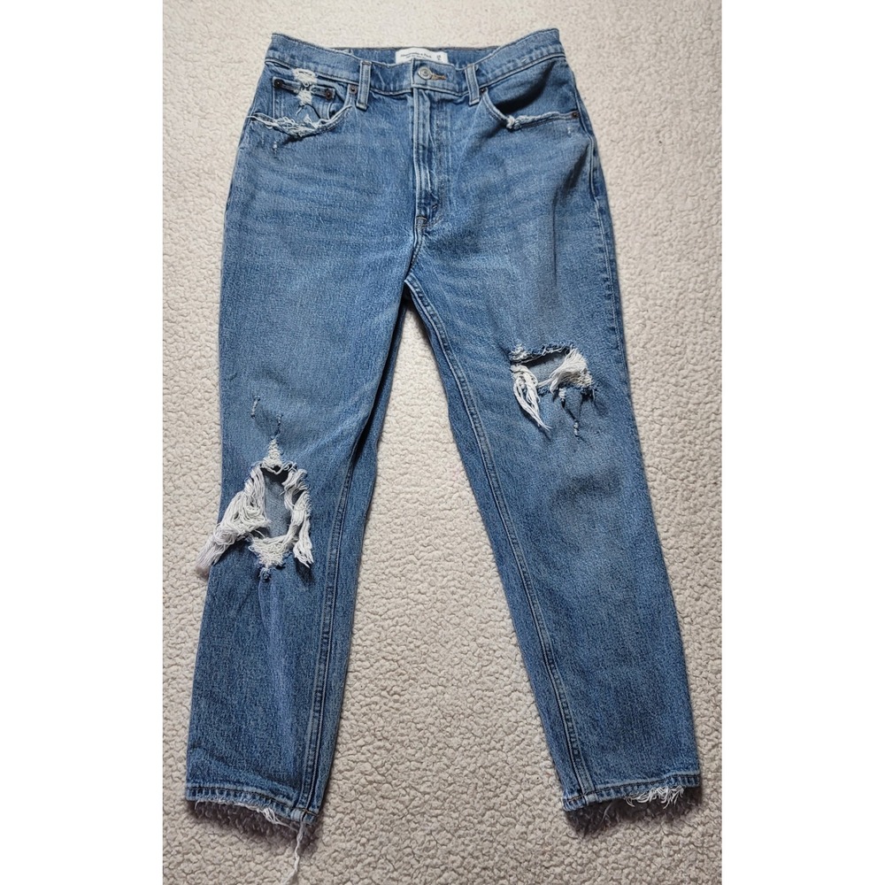 Abercrombie & Fitch High Rise Mom Jeans Distressed Medium Wash 28/6S 155D0540